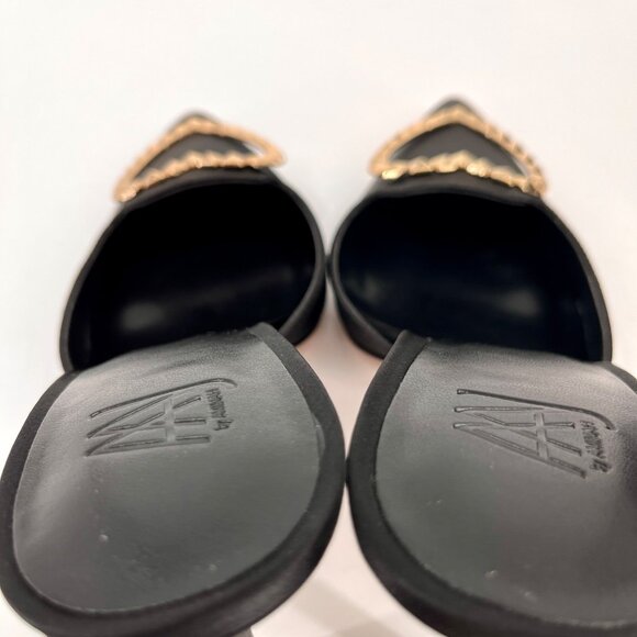 AAJ by Aminah Aviva Heart Mule Pumps Size 8M Black Microfiber Fabric Pointed Toe - Picture 9 of 16